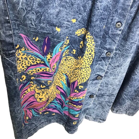 Katherine Haley Size Medium Vintage 1980’s Denim Midi Jumper-Leopard-FLAW - Picture 8 of 16